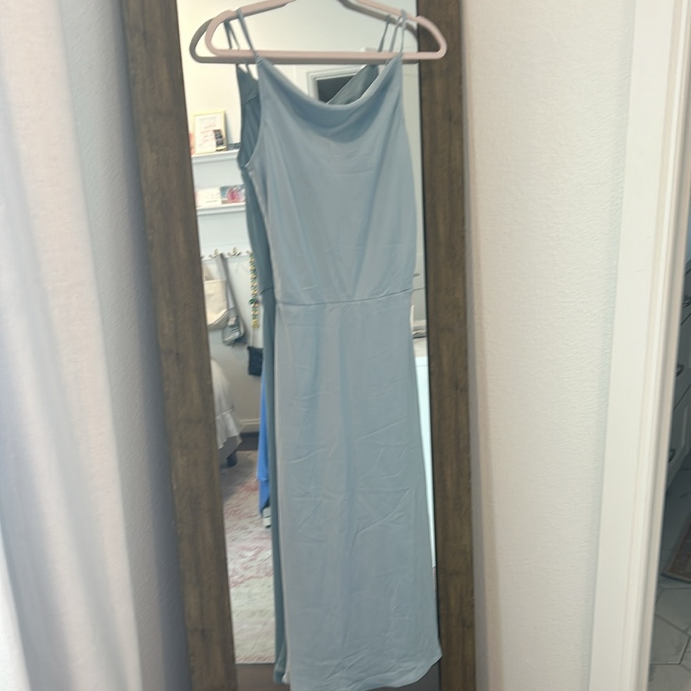 Blue Silky Midi Dress